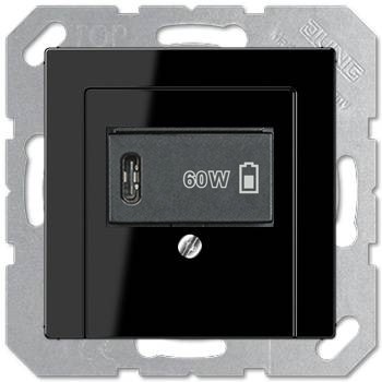 USB розетка для зарядки мобильных устройств тип C, 5-60W, черный, Jung