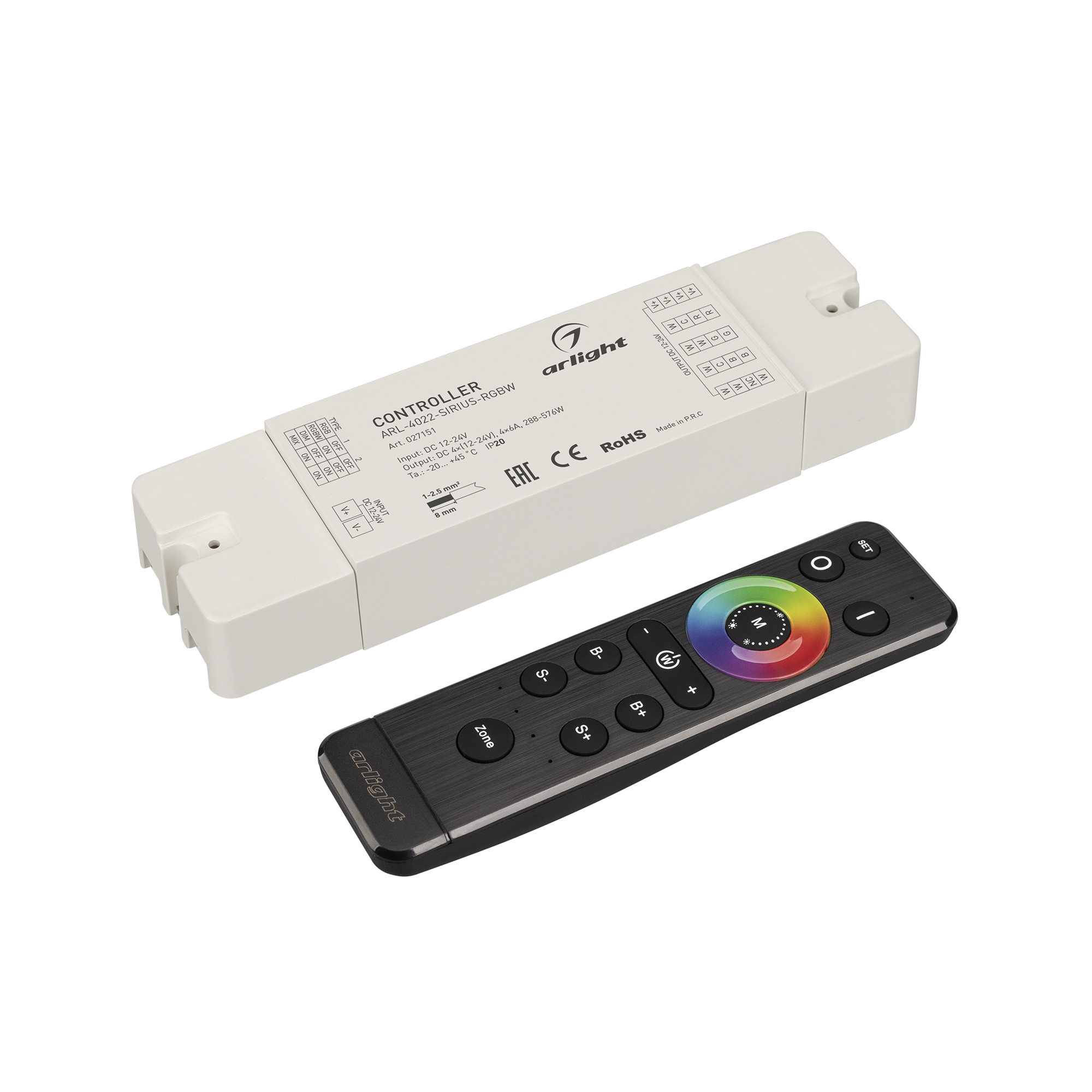 Диммер ARL-SET-PWM-104-72-RGBW-SH-IN, комплект (12-24V, 4x6A, 2.4G) (Arlight, IP20 Пластик, 3 года) 061157