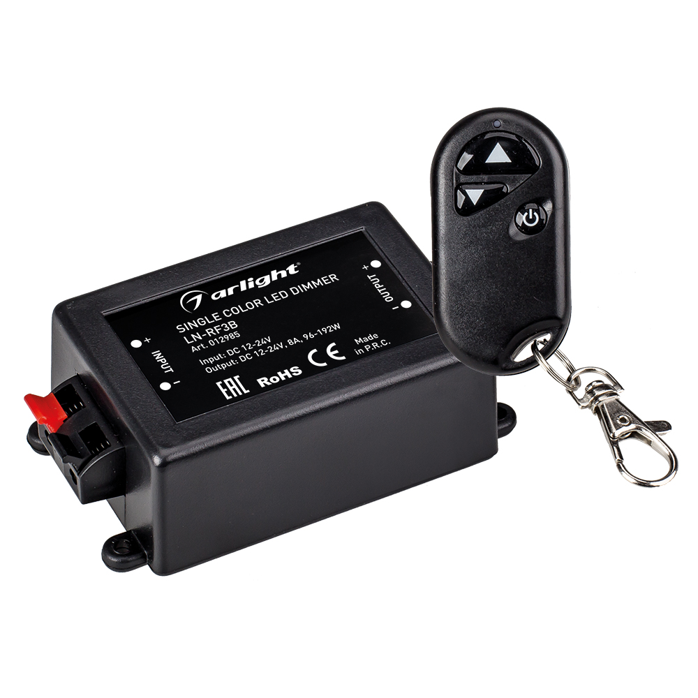 Диммер LN-RF3B (12/24V, 96/192W, ПДУ-брелок 3кн) (Arlight, IP20 Пластик, 1 год) 012985