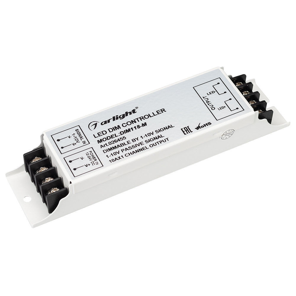 Диммер DIM118-M (12-24V, 10A, 1-10V) (Arlight, IP20 Металл, 2 года) 026455
