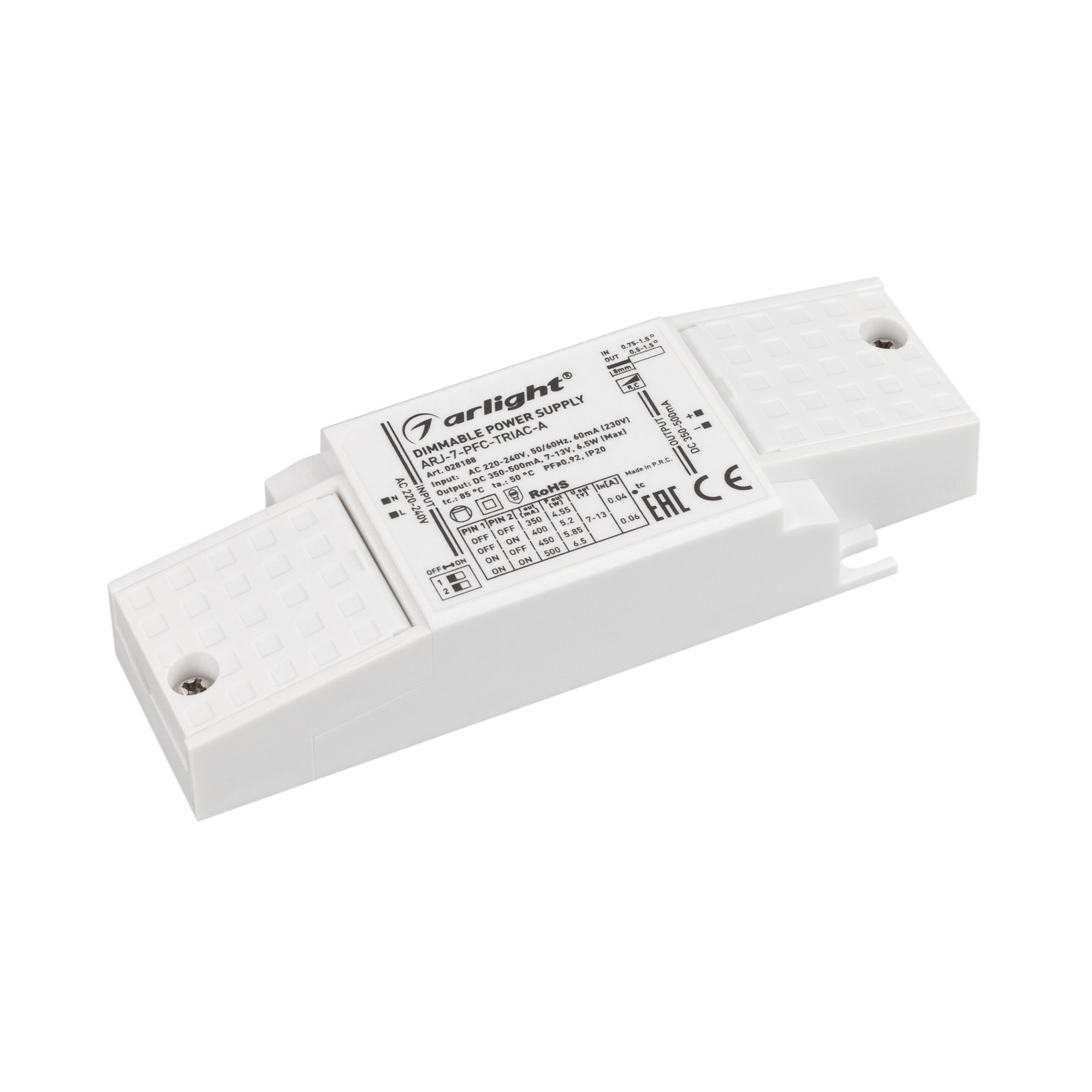 Arlight Блок питания ARJ-7-PFC-TRIAC-A (7W, 350-500mA) (Arlight, IP20 Пластик, 5 лет) 028188