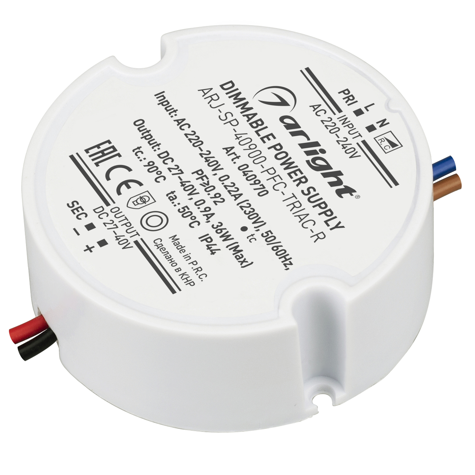 Arlight Блок питания ARJ-SP-40900-PFC-TRIAC-R (36W, 27-40V, 900mA) (Arlight, IP44 Пластик, 5 лет) 040970