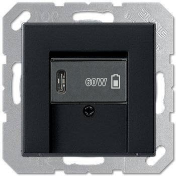 USB розетка для зарядки мобильных устройств тип C, 5-60W, матовый черный, Jung
