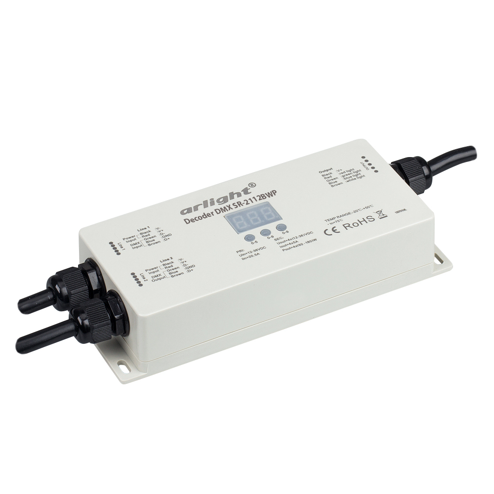 Декодер DMX SR-2112BWP (12-36V, 4x350mA) (Arlight, IP67 Пластик, 3 года) 019064