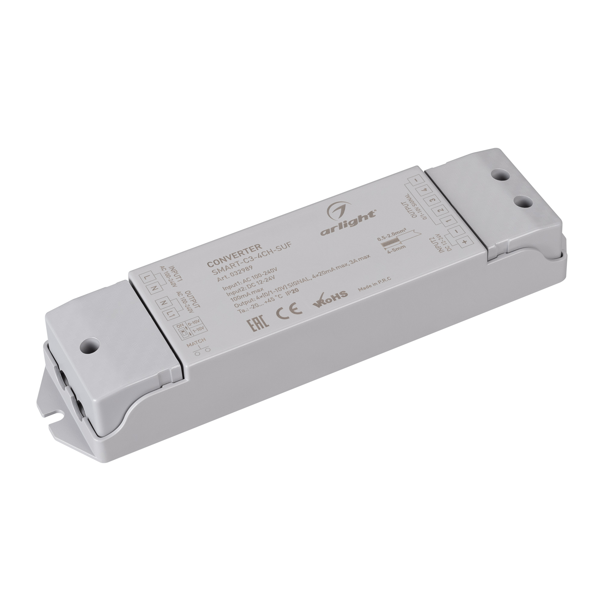 Конвертер SMART-C3-4CH-SUF (12-24V, RF-0/1-10V, 2.4G) (Arlight, IP20 Пластик, 5 лет) 032989