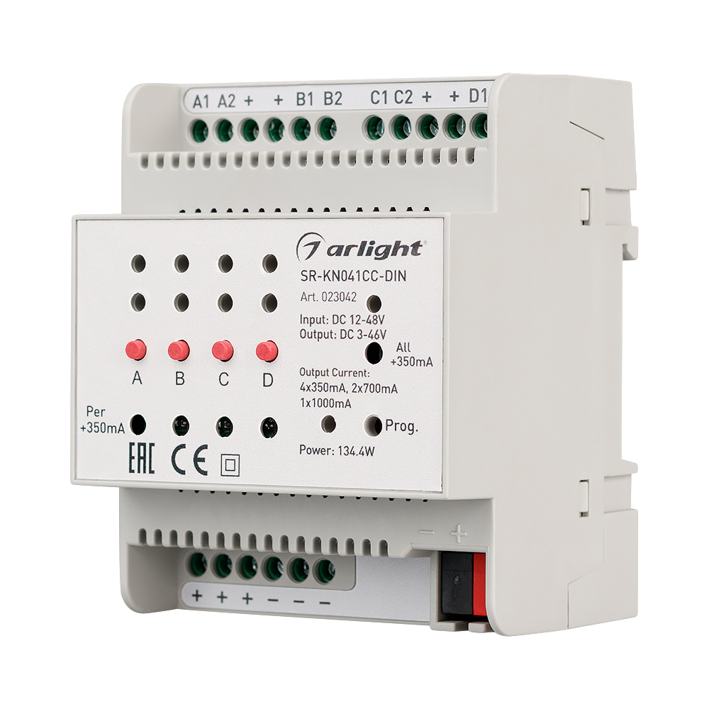 Контроллер тока SR-KN041CC-DIN (12-48V, 4x350/700mA) (Arlight, IP20 Пластик, 2 года) 023042