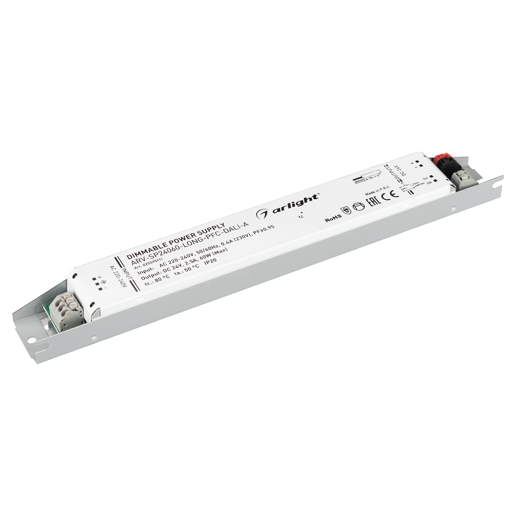 Arlight Блок питания ARV-SP24060-LONG-PFC-DALI-A (24V, 2.5A, 60W) (Arlight, IP20 Металл, 5 лет) 025595(1)