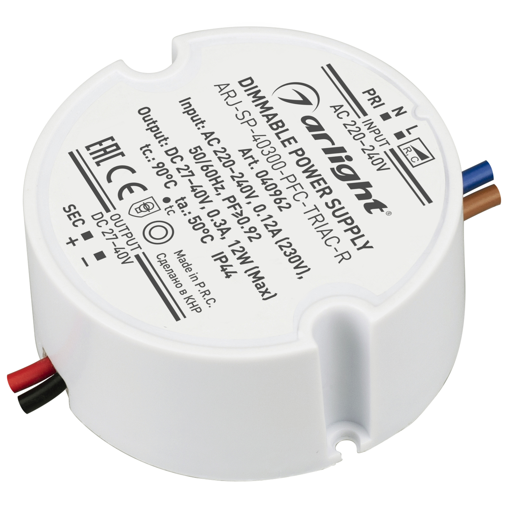 Arlight Блок питания ARJ-SP-40300-PFC-TRIAC-R (12W, 27-40V, 300mA) (Arlight, IP44 Пластик, 5 лет) 040962