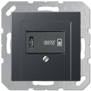 USB розетка для зарядки мобильных устройств тип C, 5-60W, Антрацит, Jung