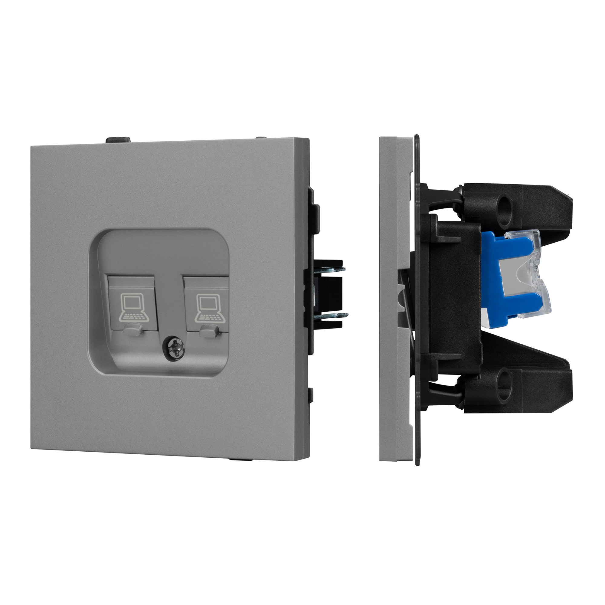 Arlight Механизм компьютерной розетки двойной SCT-TENDO-MPC2-PL-GR (RJ-45, CAT6) (Arlight, Графитовый) 054102