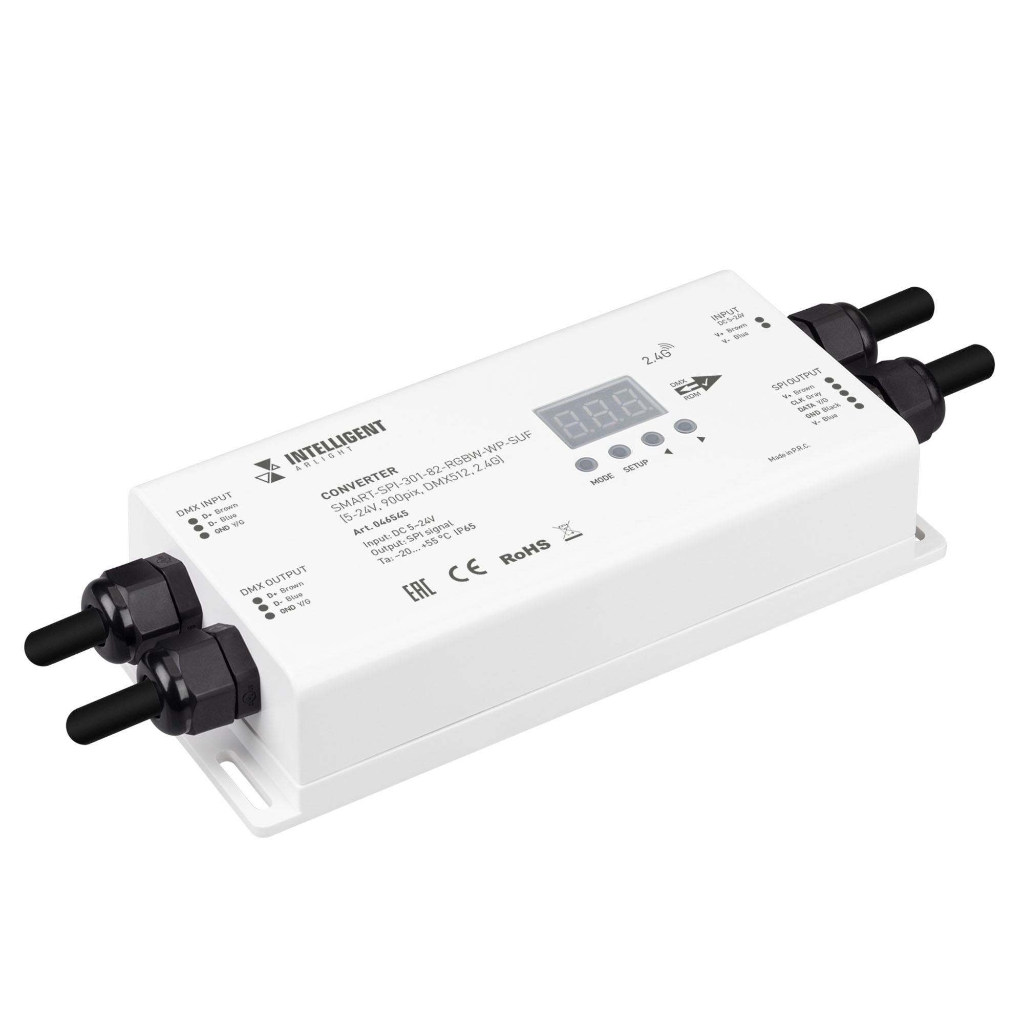 INTELLIGENT ARLIGHT Конвертер SMART-SPI-301-82-RGBW-WP-SUF (5-24V, 900pix, DMX512, 2.4G) (IARL, IP65 Пластик, 5 лет) 046545