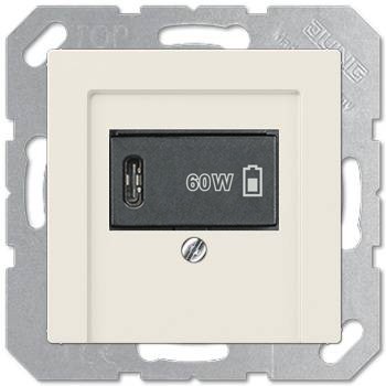 USB розетка для зарядки мобильных устройств тип C, 5-60W, Слоновая кость, Jung