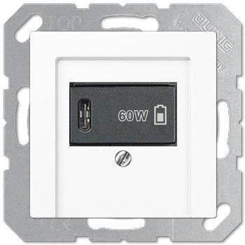 USB розетка для зарядки мобильных устройств тип C, 5-60W, Матовый белый, Jung