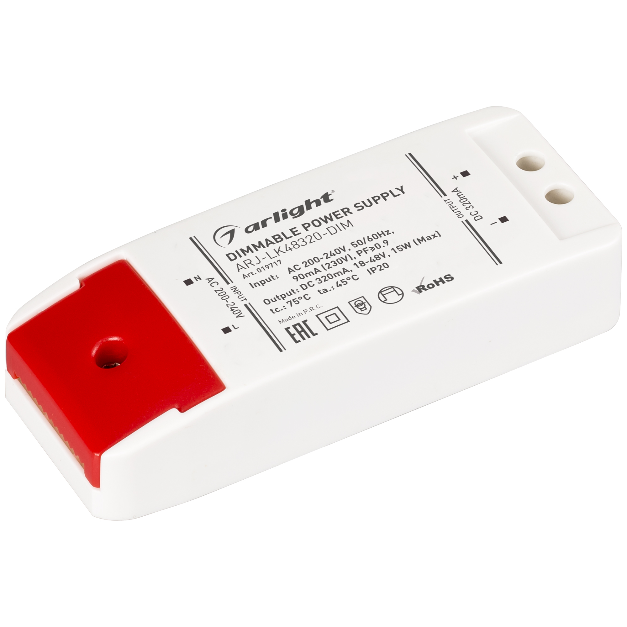 Arlight Блок питания ARJ-LK48320-DIM (15W, 320mA, PFC, Triac) (Arlight, IP20 Пластик, 2 года) 019717