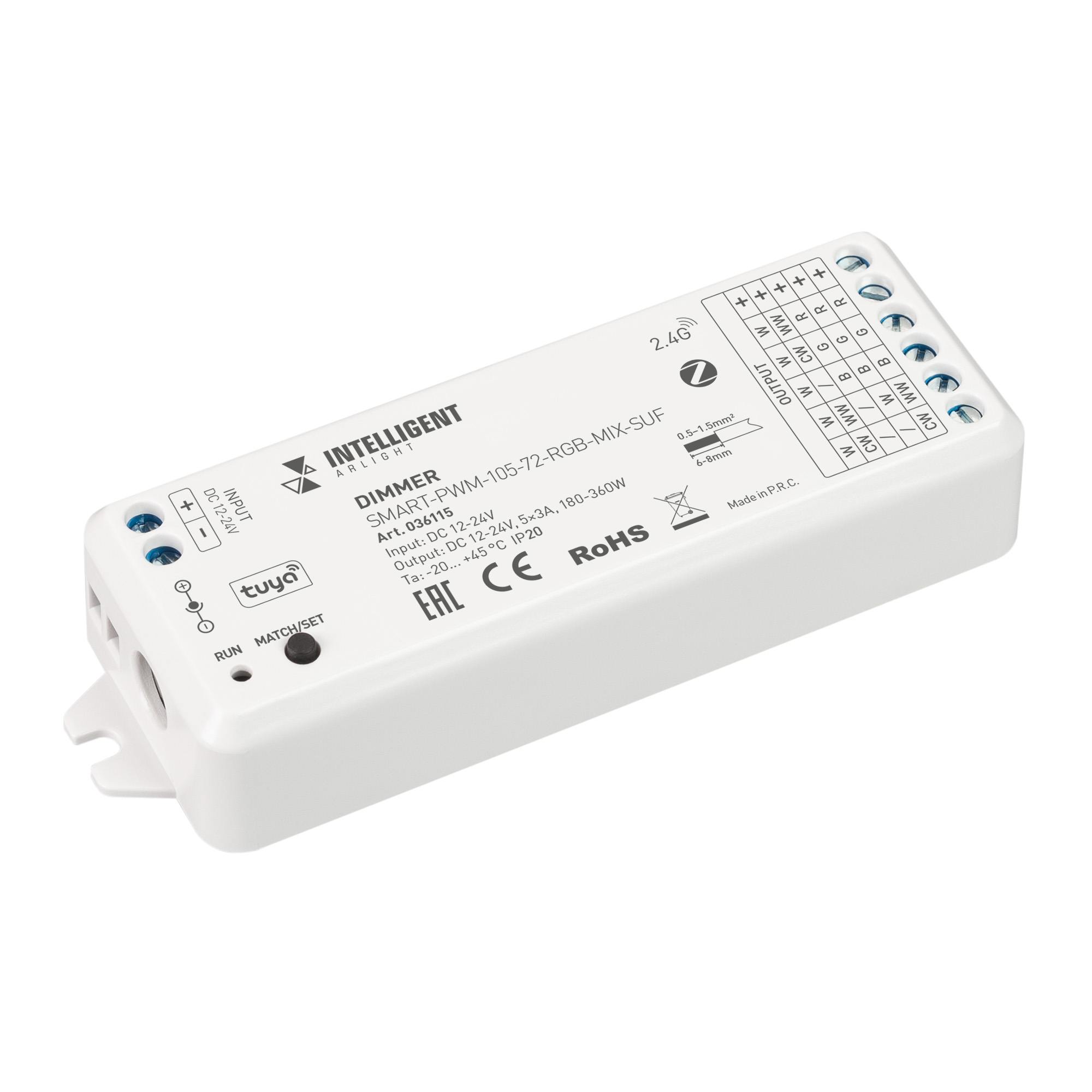 INTELLIGENT ARLIGHT Диммер SMART-PWM-105-72-RGB-MIX-SUF (12-24V, 5x3A, ZB, 2.4G) (IARL, Пластик) 036115