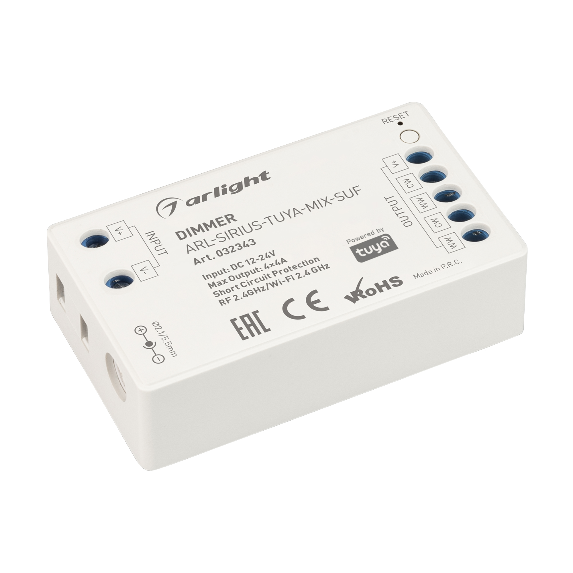Диммер ARL-SIRIUS-TUYA-MIX-SUF (12-24V, 4x4A, 2.4G) (Arlight, IP20 Пластик, 3 года) 032343
