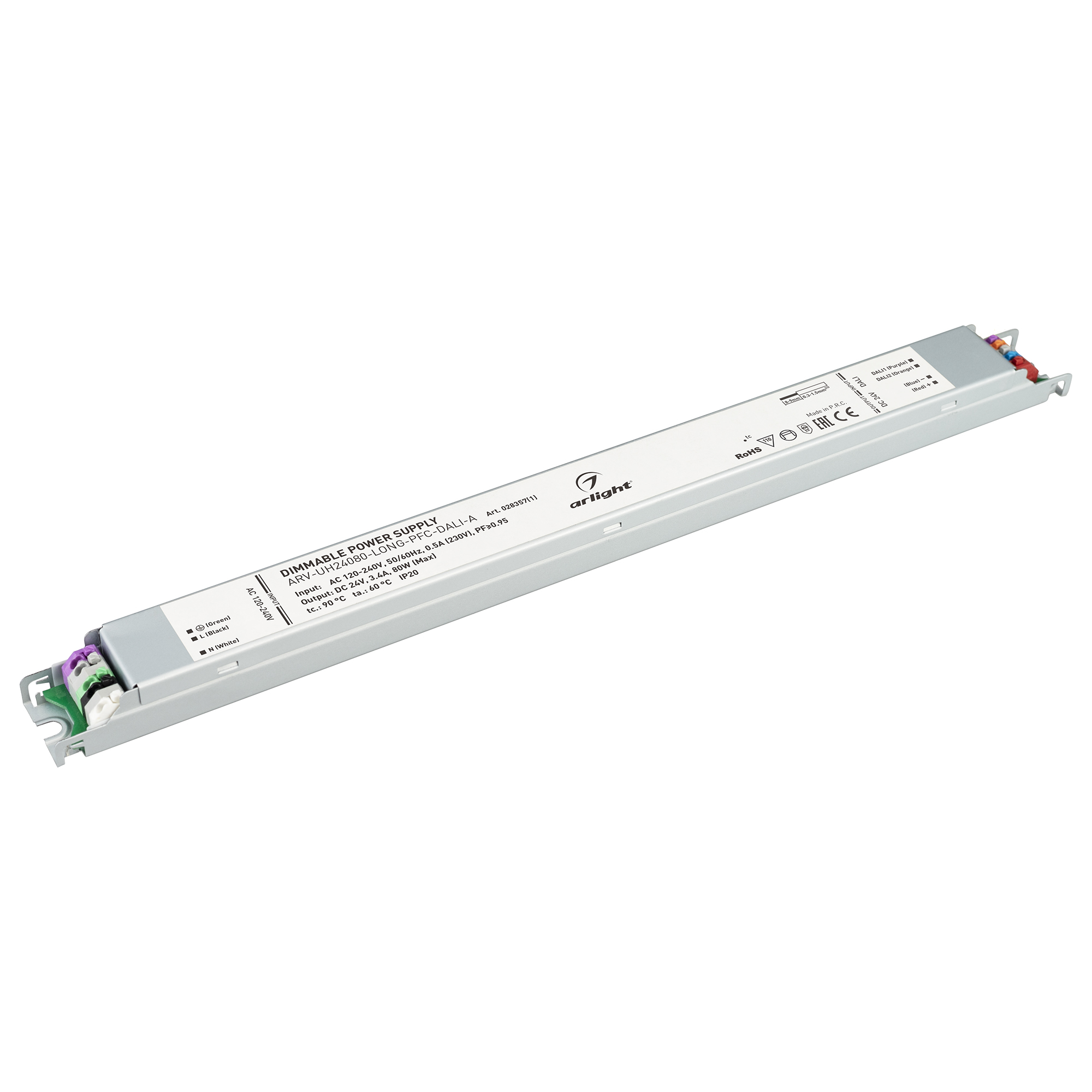 Arlight Блок питания ARV-UH24080-LONG-PFC-DALI-A (24V, 3.4A, 80W) (Arlight, IP20 Металл, 7 лет) 028357(1)