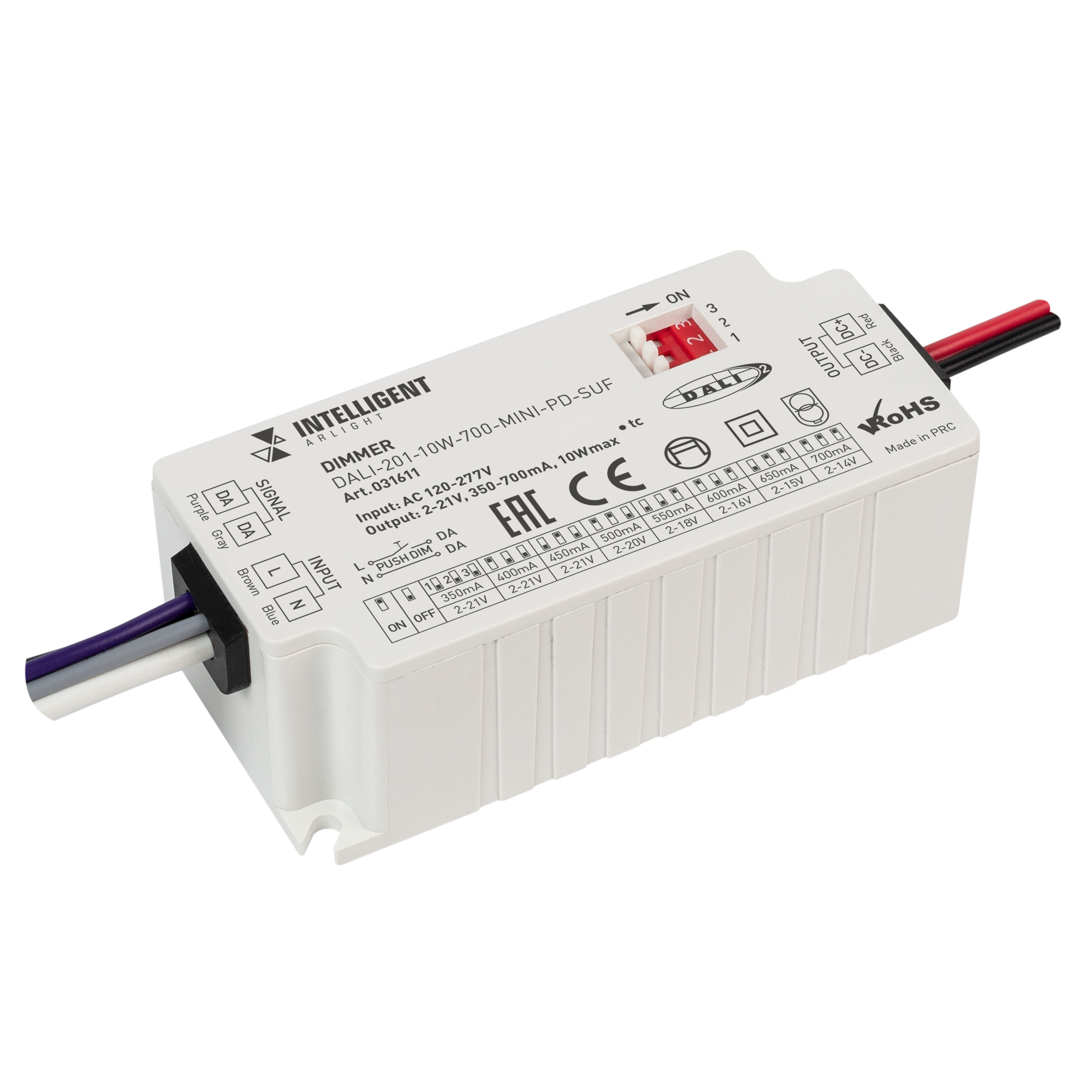 Arlight INTELLIGENT ARLIGHT Диммер DALI-201-10W-700-MINI-PD-SUF (230V, 350-700mА) (IARL, IP20 Пластик, 5 лет) 031611