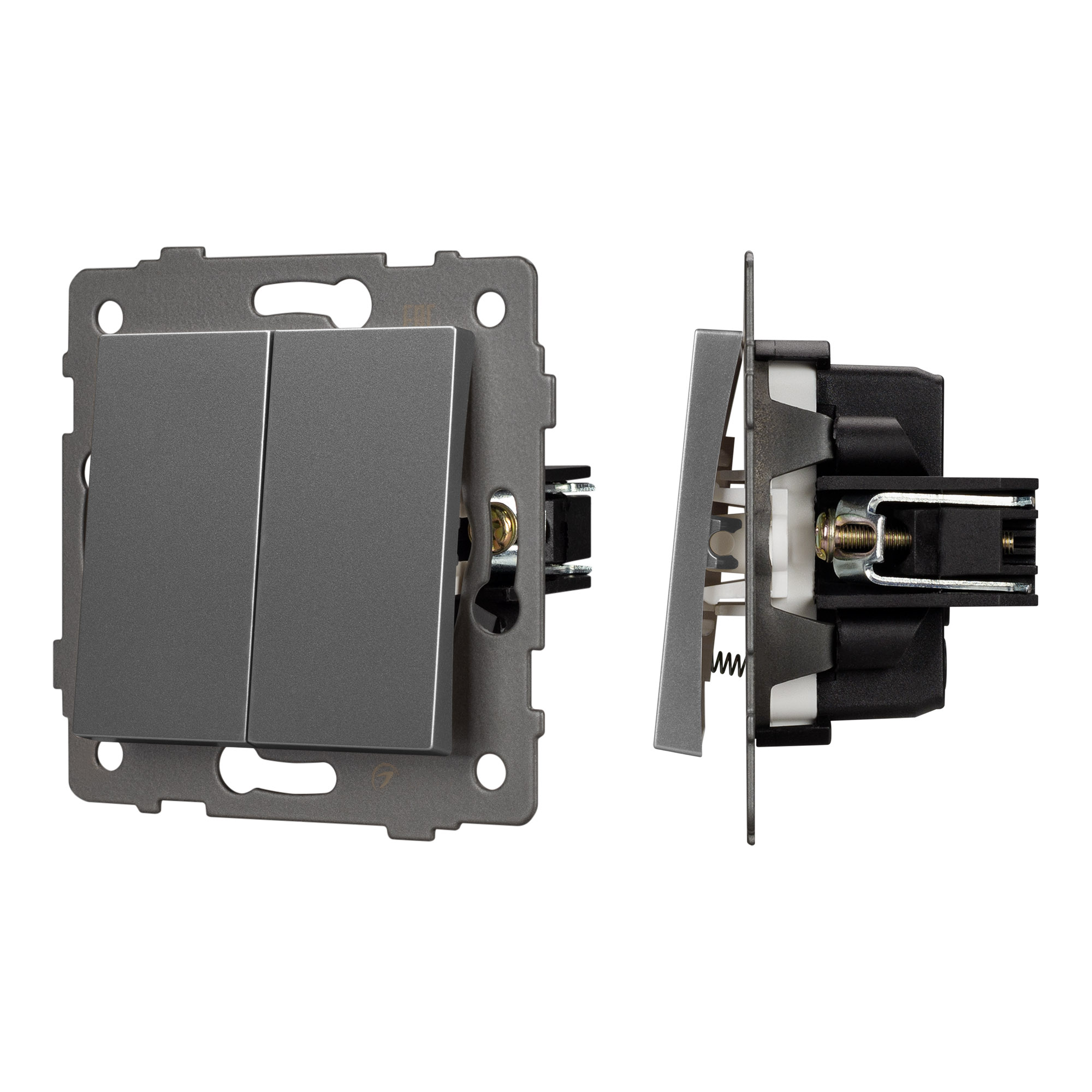 Arlight Механизм выключателя двухклавишный самовозвратный SWT-MKR2-PL-GR-V (250V, 10A) (Arlight, -) 049885